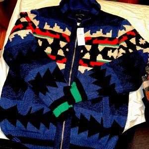 American Eagle AE Sweater Mens Aztec Geometric Print Full Zip Pockets Size S